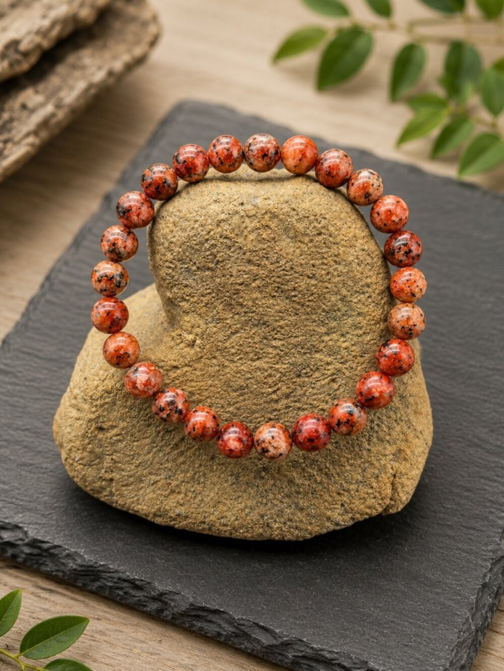 Red Kiwi Jasper Stretch Bracelet | Handmade - Picture 5 of 6